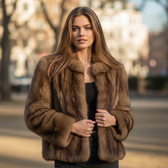VINTAGE 1950's Possum Fur Coat S Small Jacket Austria Germany Mobwife Quiet Luxe - Picture 1 of 17